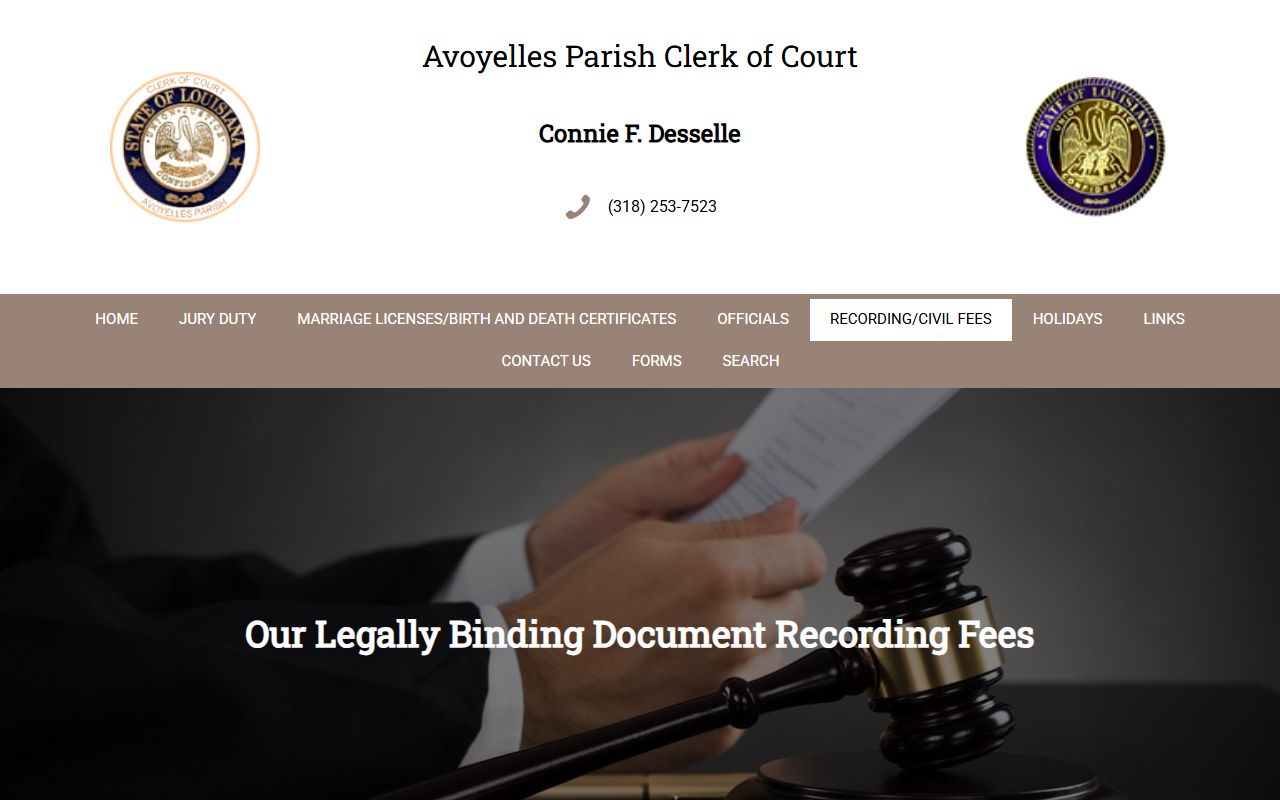 Avoyelles Parish Clerk of Court records recording and civil fee schedule