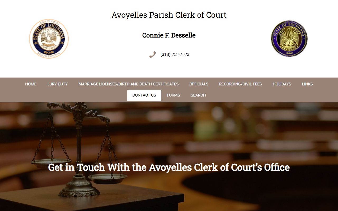 Avoyelles Parish Clerk of Court records contact page