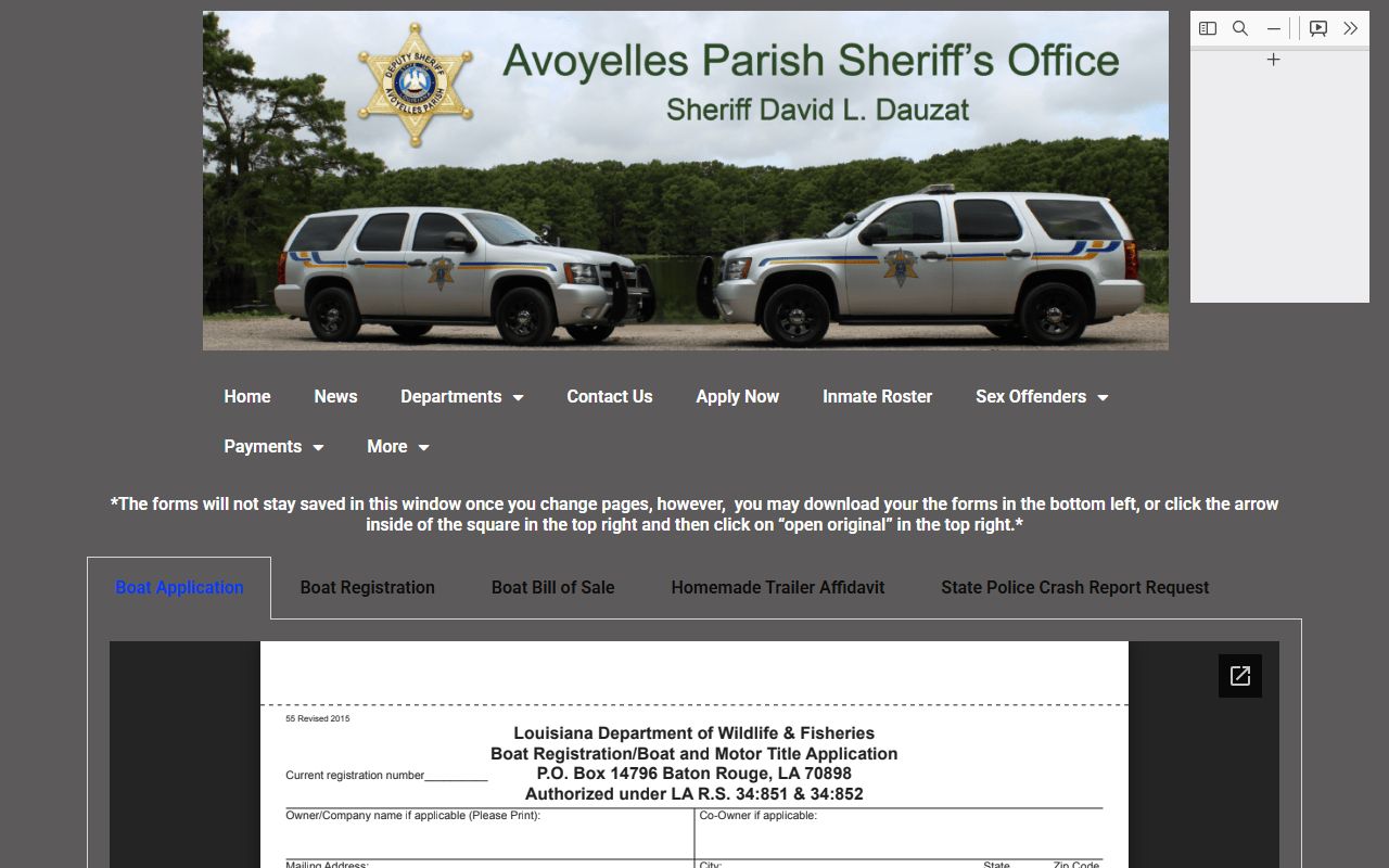 Avoyelles Parish arrest records and court charges sheriff forms page