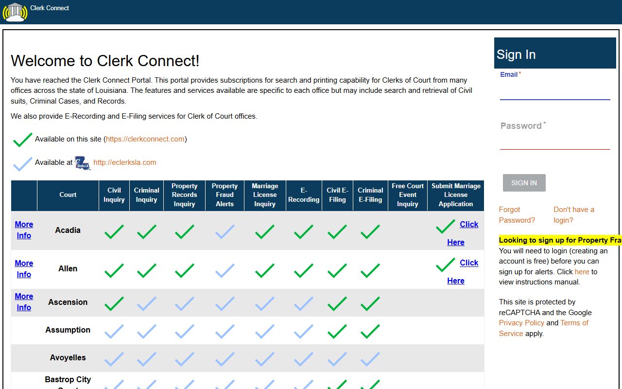 Avoyelles Parish court records Clerk Connect subscription portal