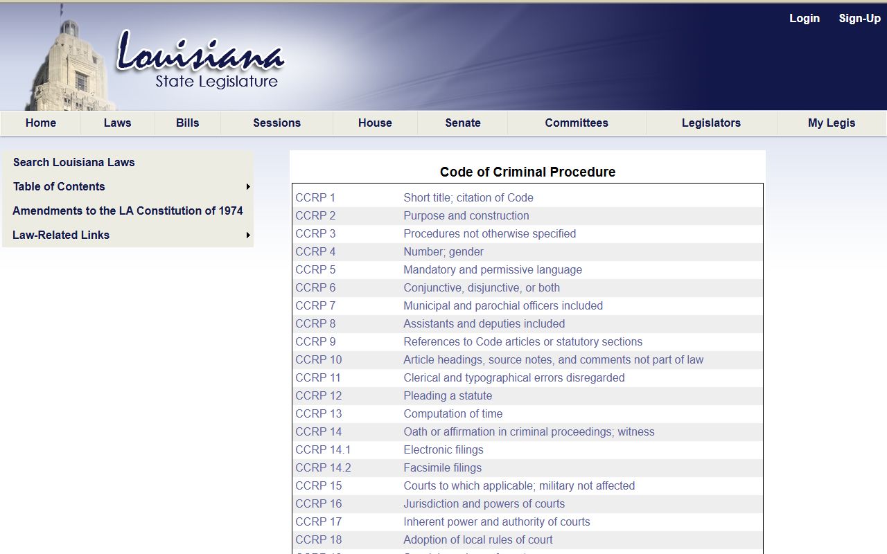 Avoyelles Parish criminal court records Louisiana Code of Criminal Procedure table