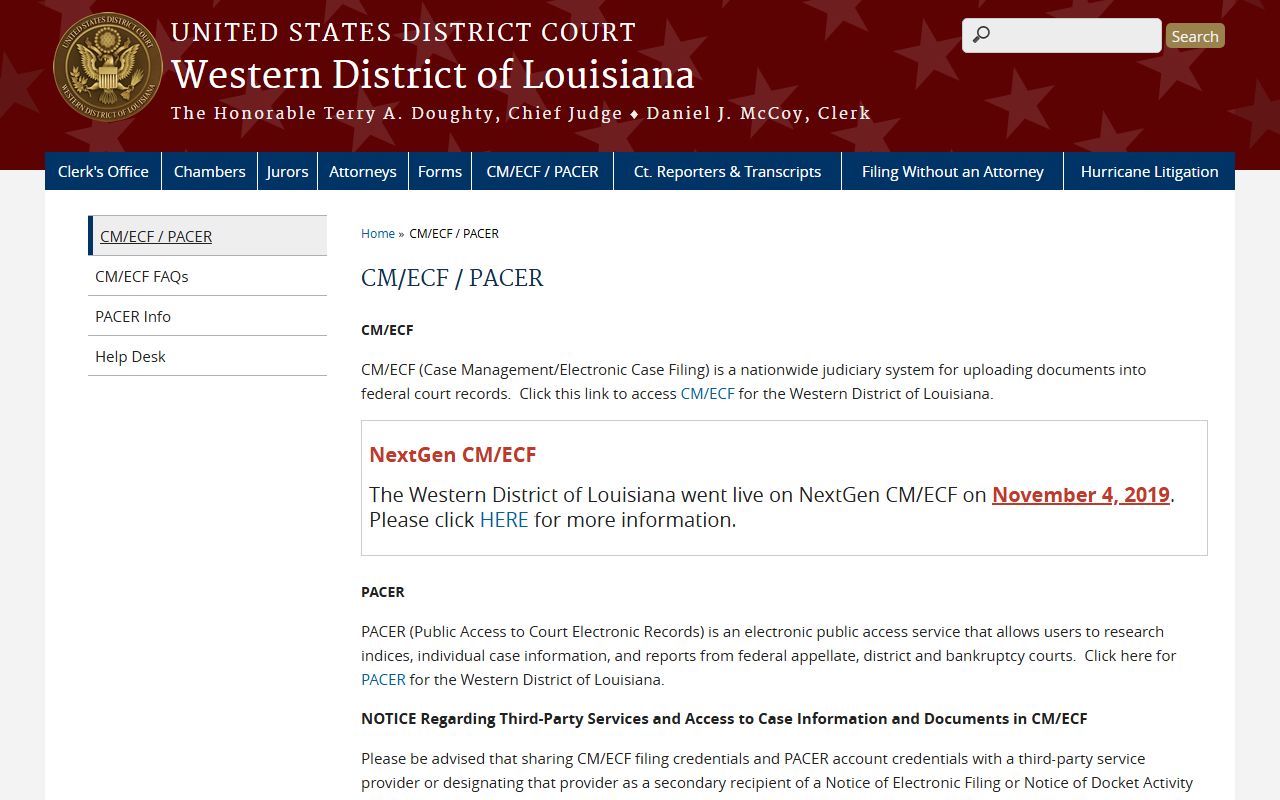 Avoyelles Parish criminal court records Western District PACER page