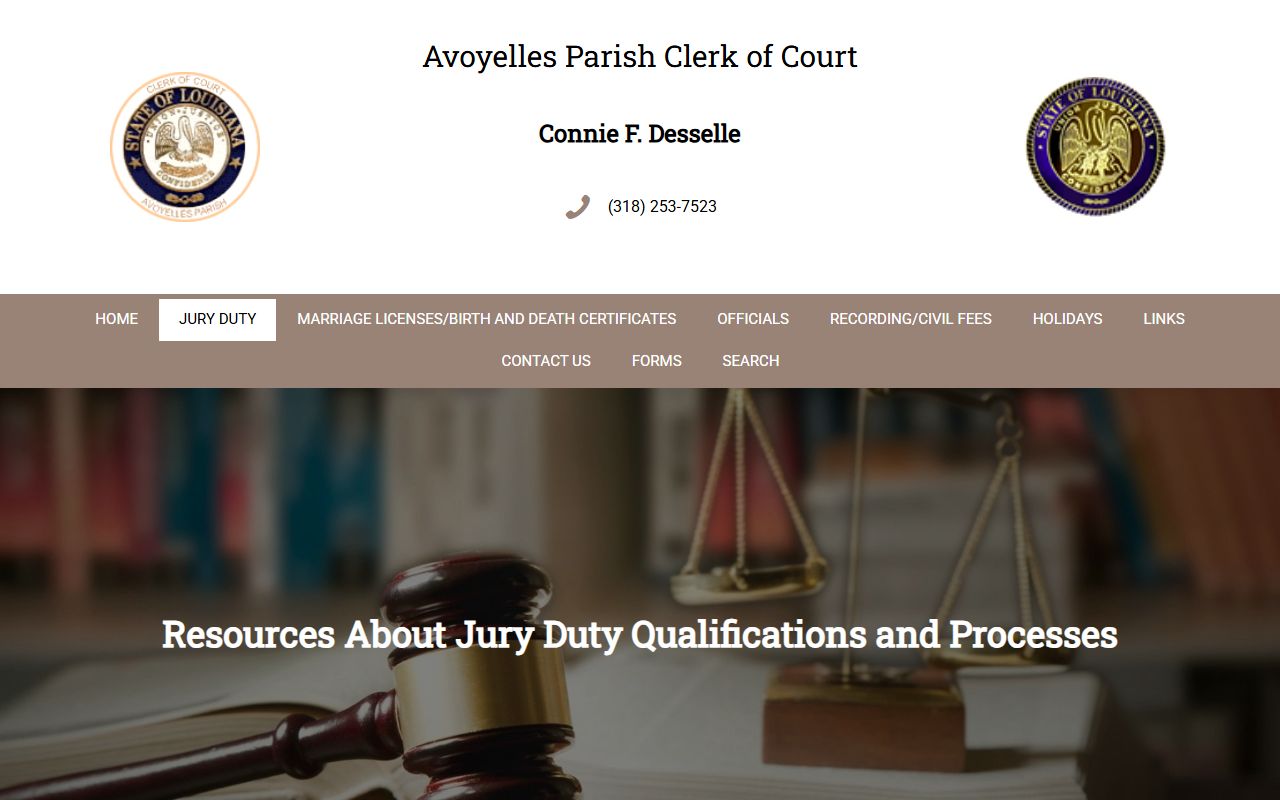 Avoyelles Parish District Court records jury duty page