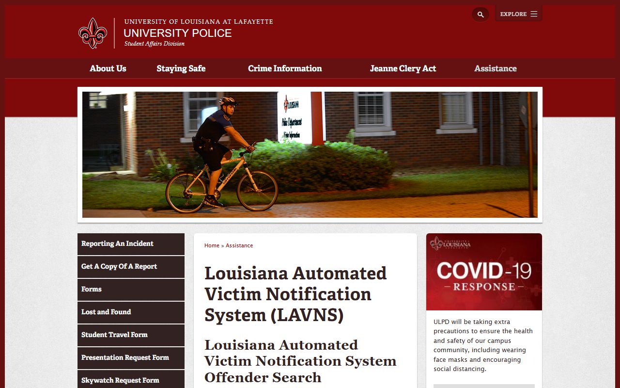 Louisiana Automated Victim Notification System description page
