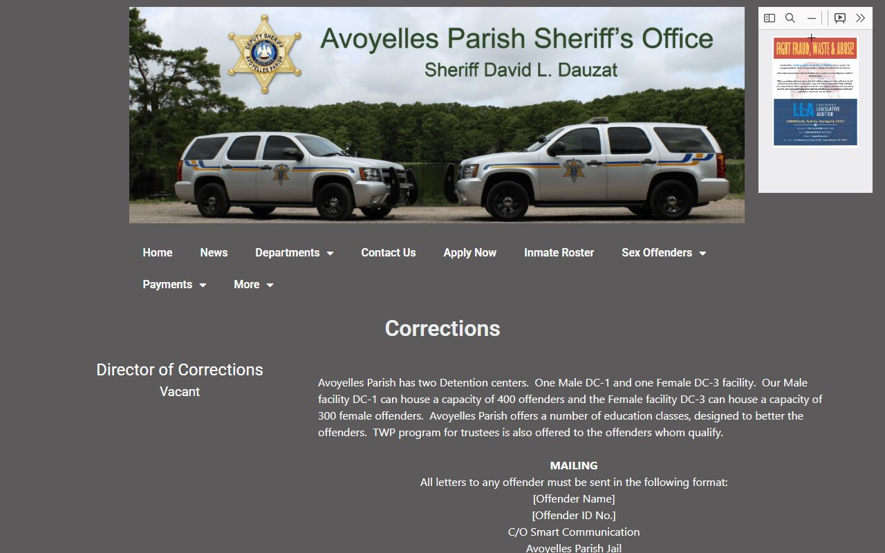 Avoyelles Parish Sheriff's Office corrections and detention center information