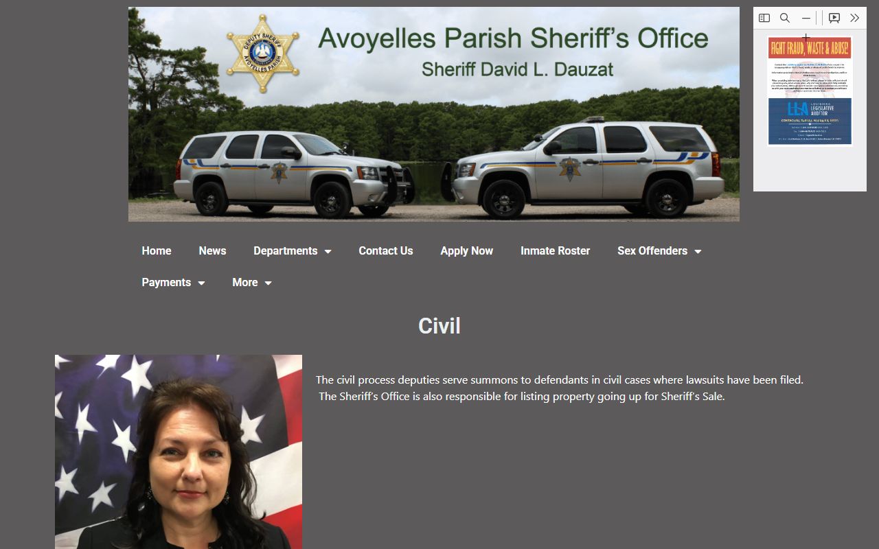 Avoyelles Parish Sheriff's Office civil process and records-related responsibilities