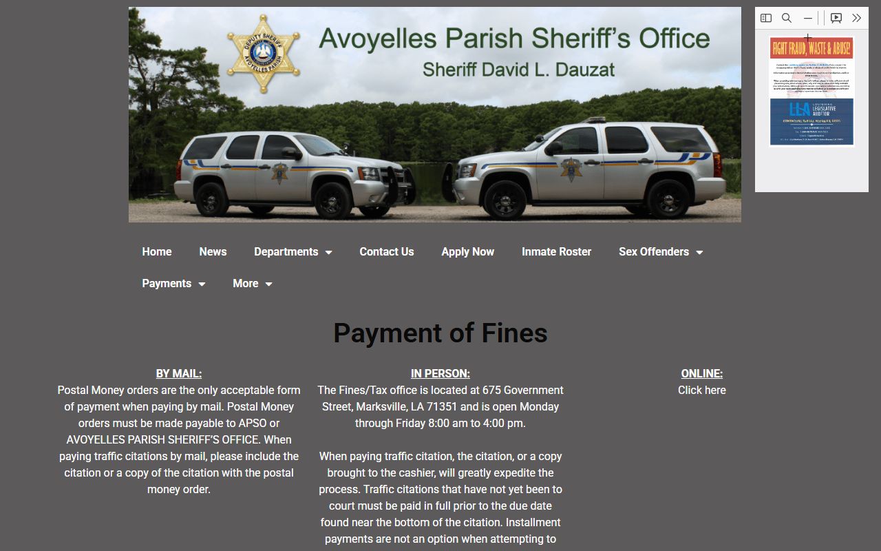 Avoyelles Parish Sheriff's Office traffic citation payment methods