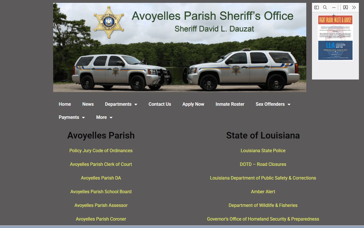 Avoyelles Parish Sheriff's Office local and state resources page